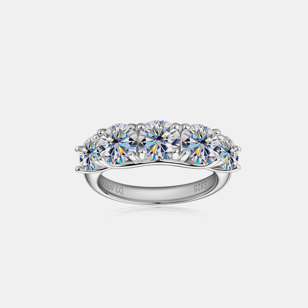 3.6 Carat 5 Stone Round Brilliant Cut Moissanite Pure Sterling Silver 5 Stone Ring - Sparkala