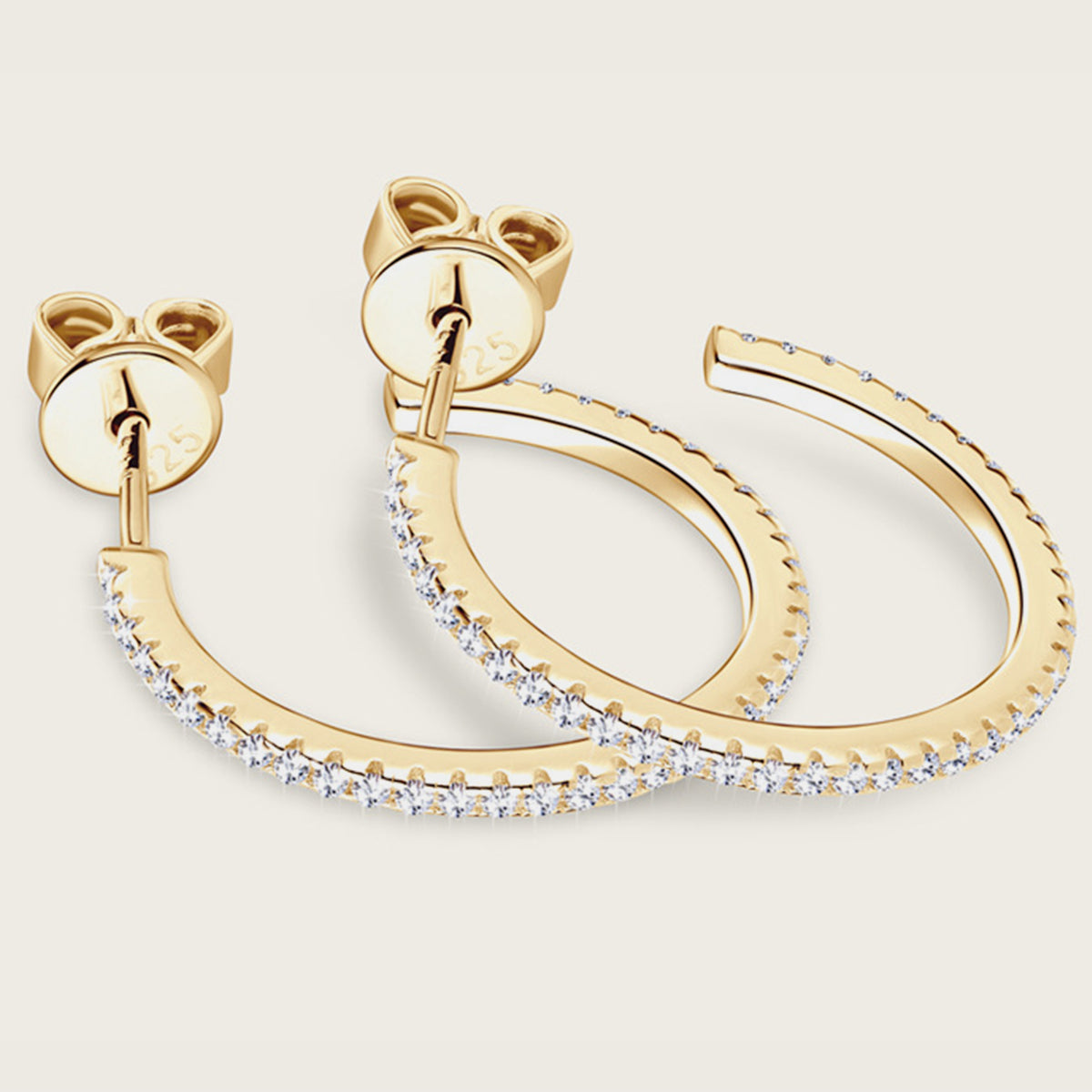 Inlaid Moissanite Pure Sterling Silver C-Hoop Earrings - Sparkala