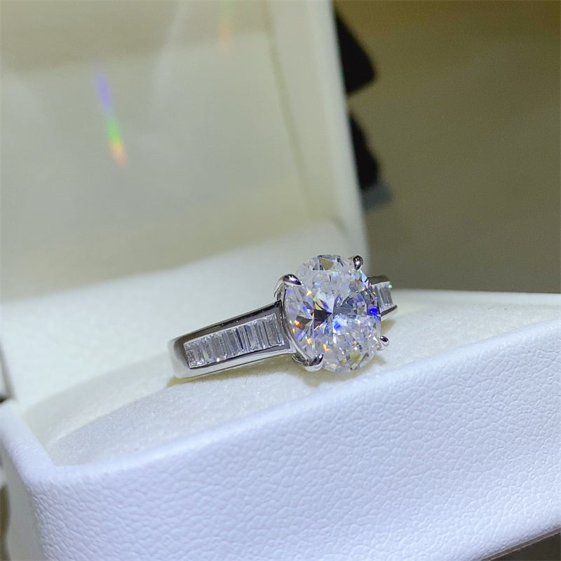 3 Carat Oval-Cut Moissanite Pure Sterling Silver Ring - Sparkala