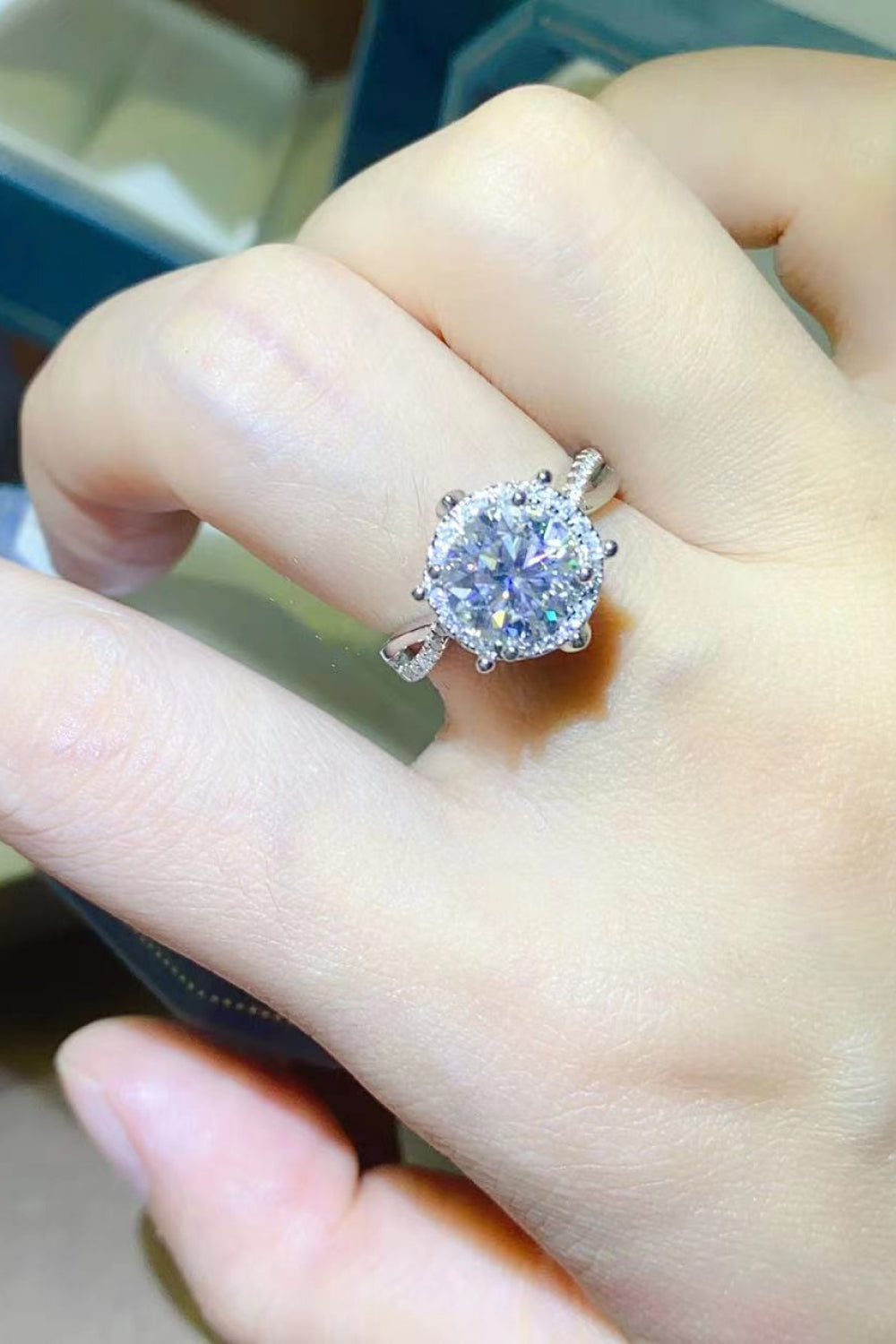 2 Carat Round Brilliant Cut Moissanite Platinum Over Pure Sterling Silver Ring - Sparkala