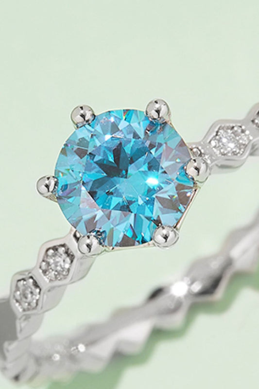 1 Carat Round Brilliant Cut Moissanite 6-Prong Platinum Over Pure Sterling Silver Ring (Yellow, Blue, or Pink) - Sparkala
