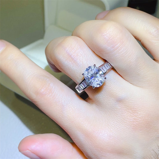 3 Carat Oval-Cut Moissanite Pure Sterling Silver Ring - Sparkala