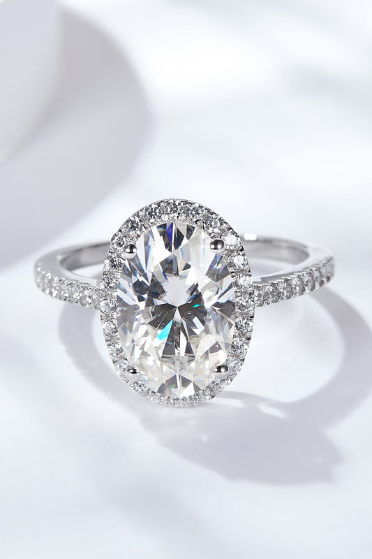 4.5 Carat Oval-Cut Moissanite Halo Ring (Platinum Over Pure Sterling Silver) - Sparkala