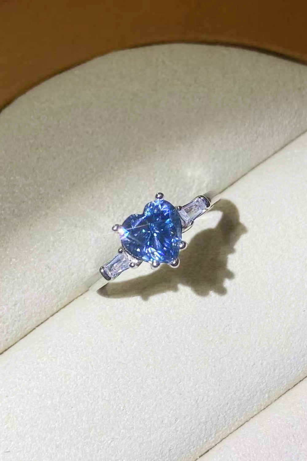 1 Carat Blue Moissanite Heart-Shaped Platinum-Plated Ring in Blue - Sparkala