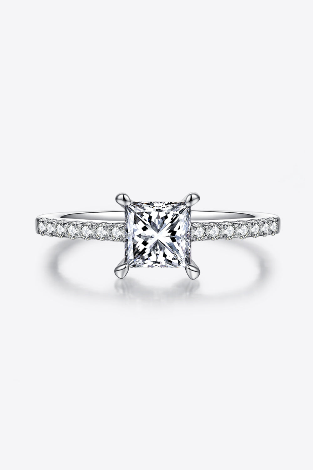 1.21 Carat Princess-Cut Moissanite Side Stone Ring (Platinum Over Pure Sterling Silver) - Sparkala