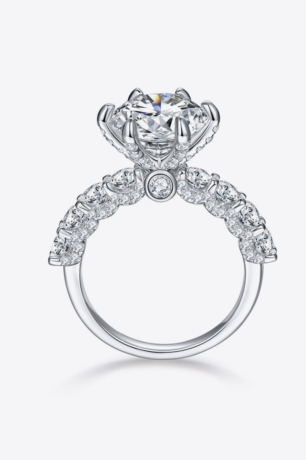 5 Carat Brilliant Round Cut Sparkala™ Moissanite Solitaire with Side Stone Ring (Platinum Plated Pure Sterling Silver)