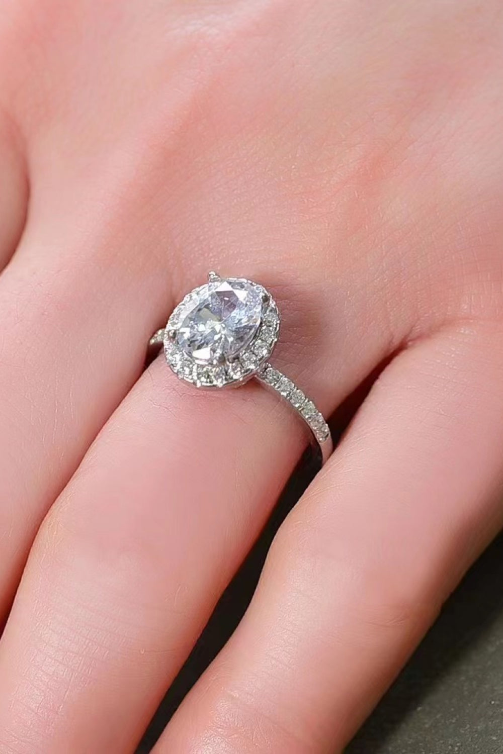 2 Carat Oval-Cut Moissanite Ring (Platinum Over Pure Sterling Silver) - Sparkala
