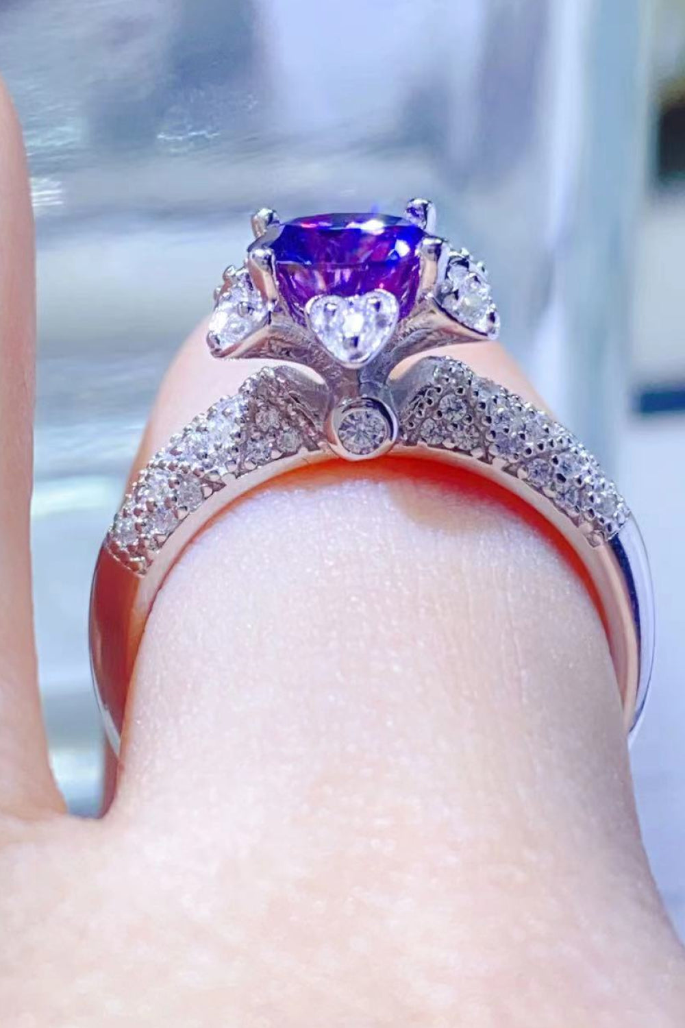 1 Carat Blue Moissanite Platinum Over Pure Sterling Silver Ring - Sparkala