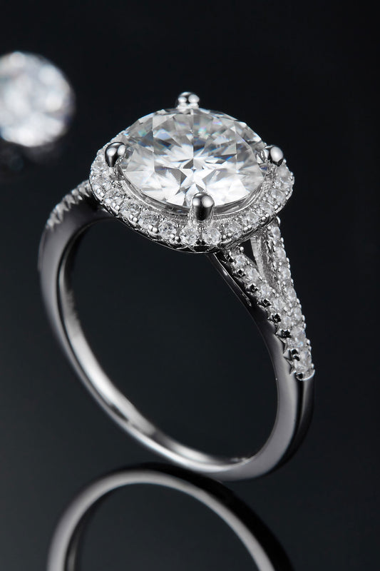 3 Carat Round Brilliant Cut Moissanite Halo Ring (Platinum Over Pure Sterling Silver) - Sparkala