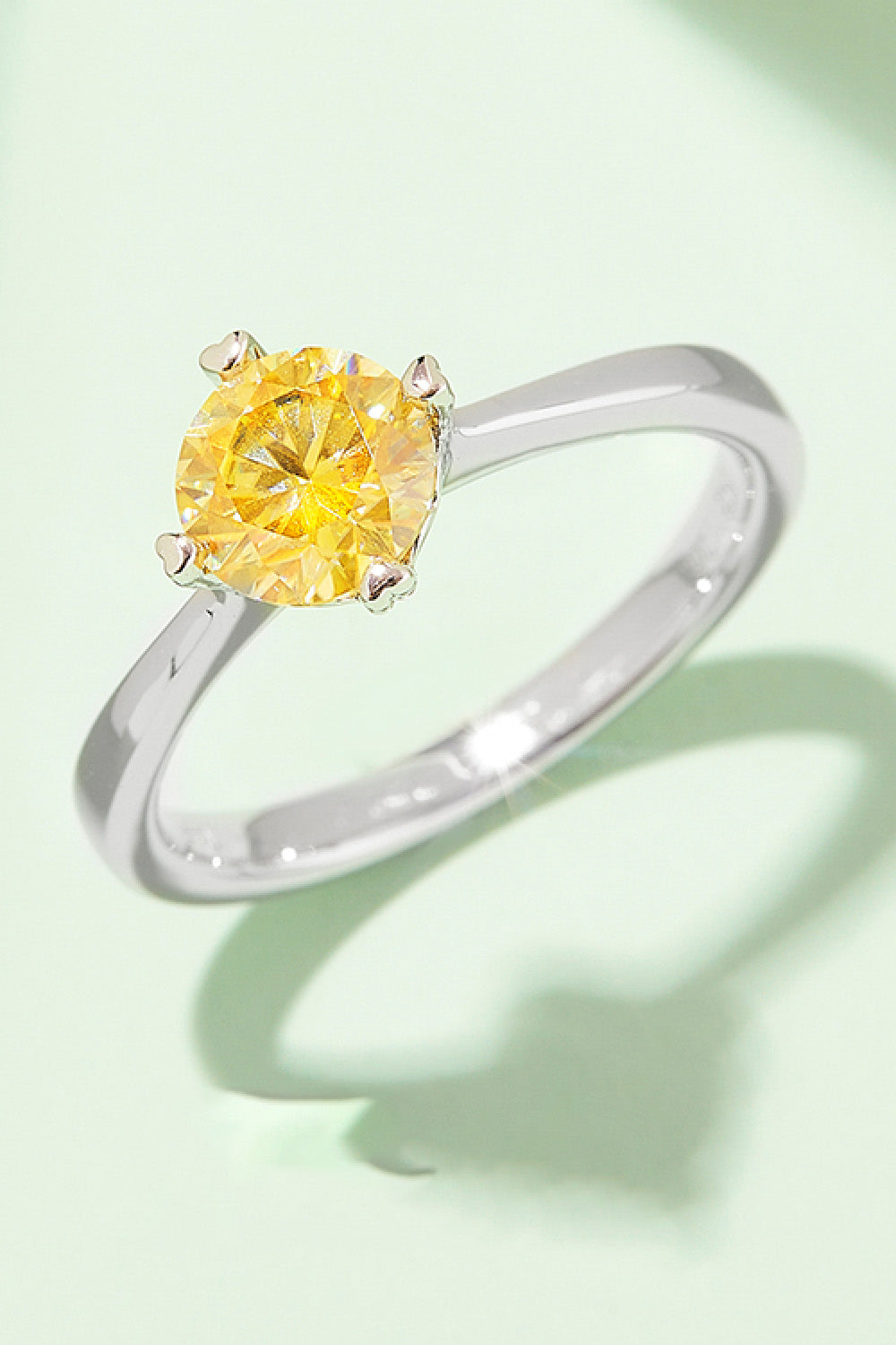 1 Carat Moissanite Platinum Over Pure Sterling Silver Solitaire Ring (Yellow, Pink, or Blue) - Sparkala