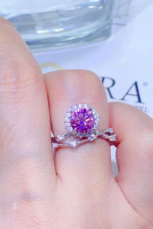 1 Carat Pink Moissanite Platinum Over Pure Sterling Silver Ring - Sparkala