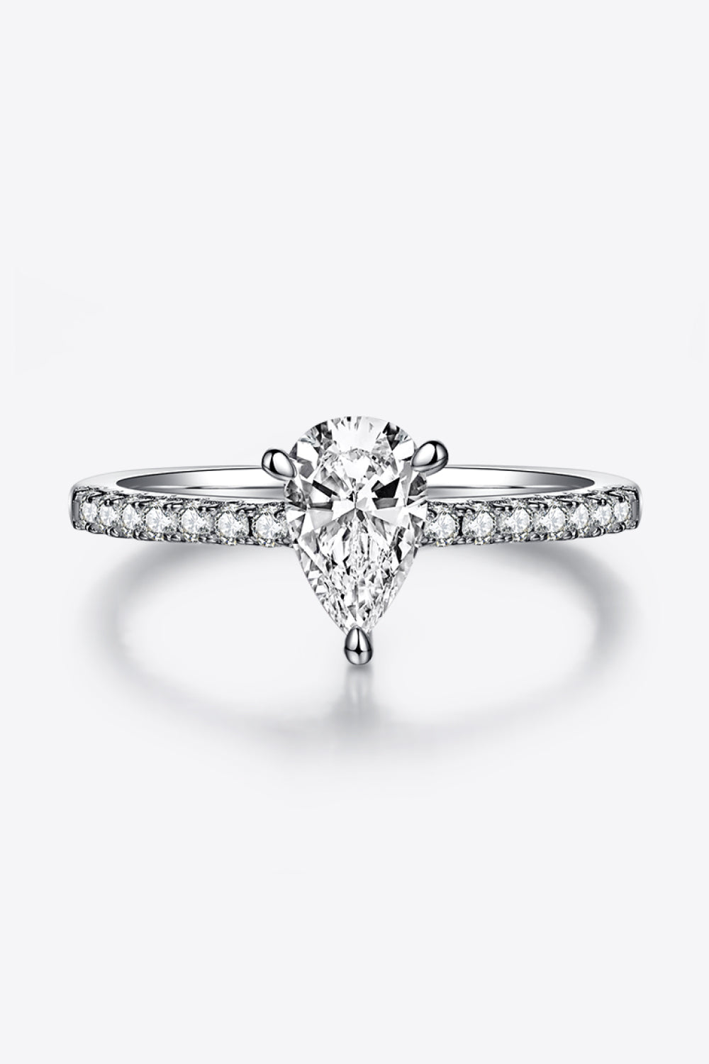 1 Carat Pear-Cut Moissanite Platinum Over Pure Sterling Silver Side Stone Ring - Sparkala