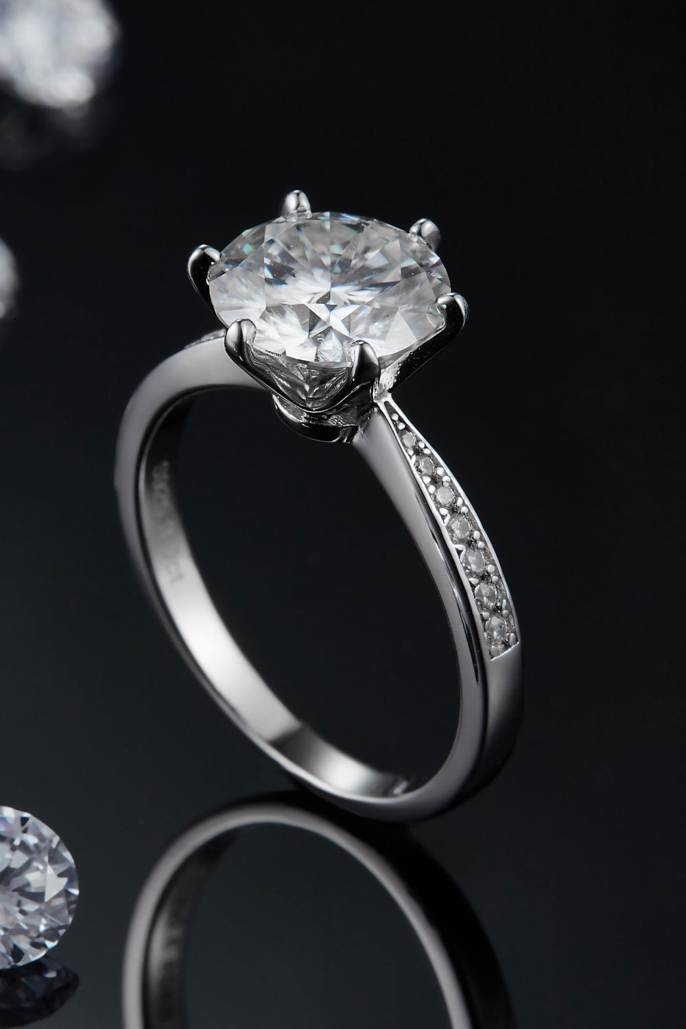 3 Carat Round Brilliant Cut Moissanite Side Stone Ring (Platinum Over Pure Sterling Silver) - Sparkala