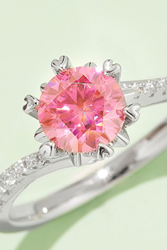 1 Carat Round Brilliant Cut Moissanite Platinum Over Pure Sterling Silver Ring (Yellow, Blue, or Pink) - Sparkala
