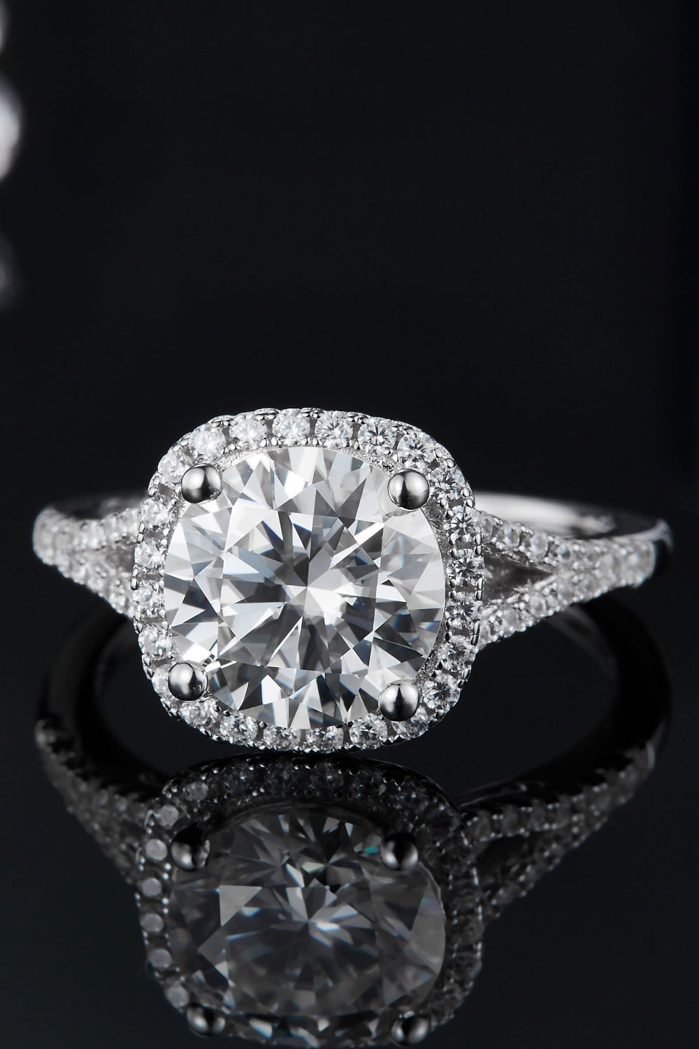 3 Carat Round Brilliant Cut Moissanite Halo Ring (Platinum Over Pure Sterling Silver) - Sparkala
