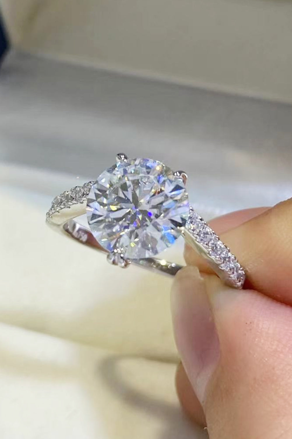3 Carat Round Brilliant Cut Moissanite Platinum Over Pure Sterling Silver Ring - Sparkala