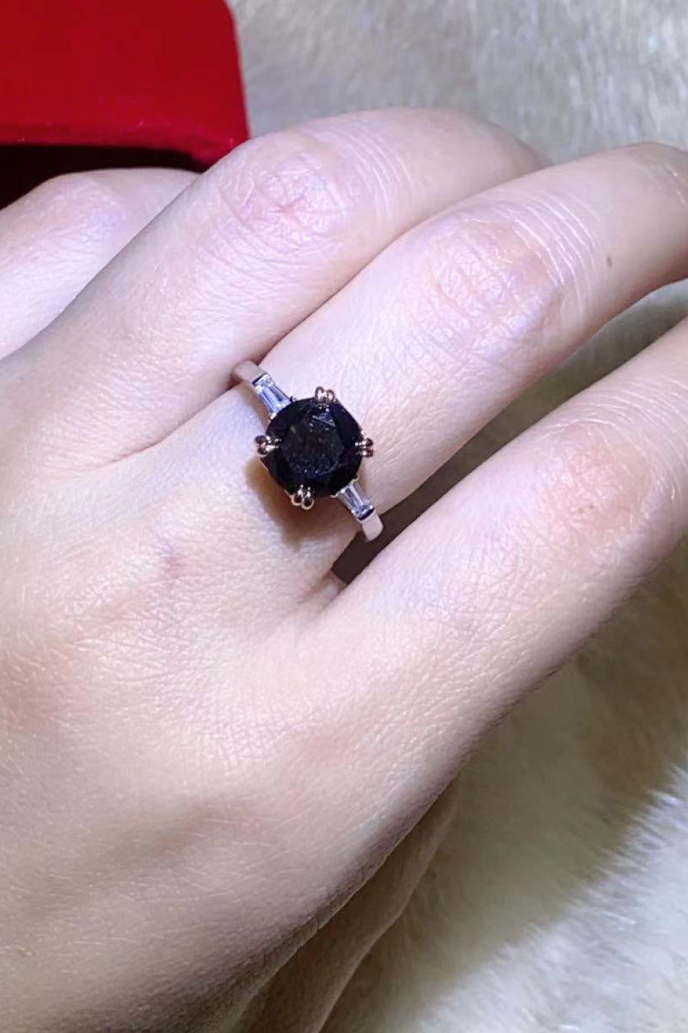 2 Carat Black Black Round Brilliant Cut Moissanite Platinum-Plated Ring - Sparkala