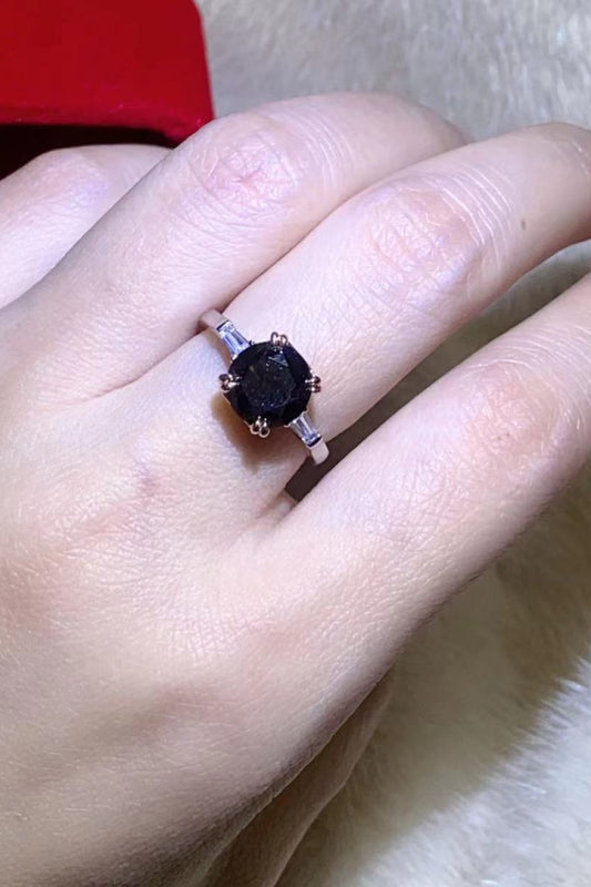 2 Carat Black Black Round Brilliant Cut Moissanite Platinum-Plated Ring - Sparkala