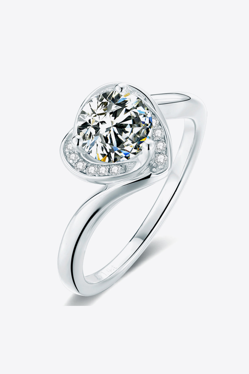 1 Carat Moissanite Platinum Over Pure Sterling Silver Heart Ring - Sparkala