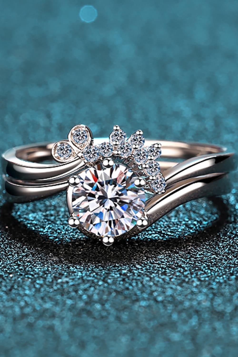 Brilliant Round Cut Sparkala™ Moissanite Rhodium-Plated Two-Piece Ring Set