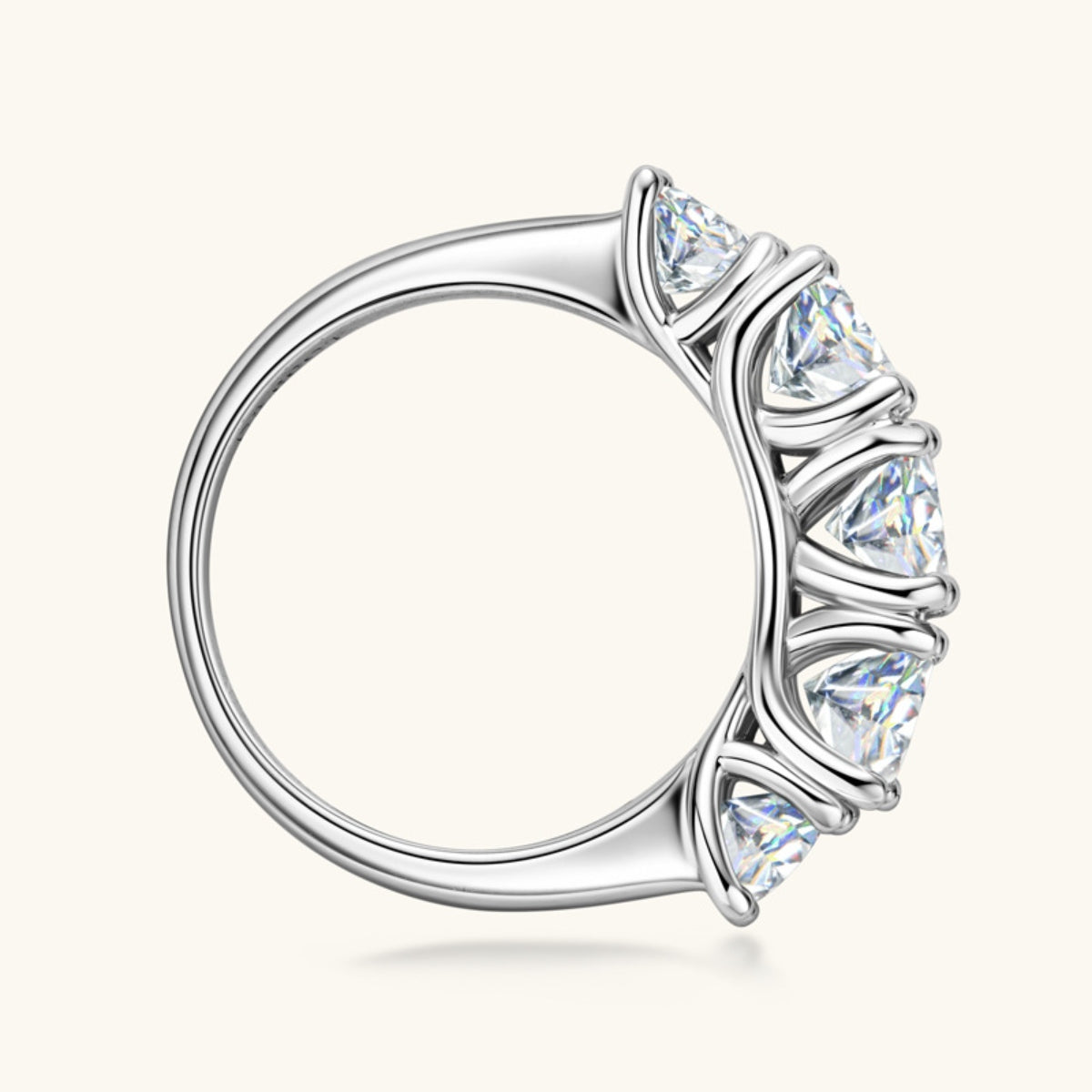 3.6 Carat 5 Stone Round Brilliant Cut Moissanite Pure Sterling Silver 5 Stone Ring - Sparkala
