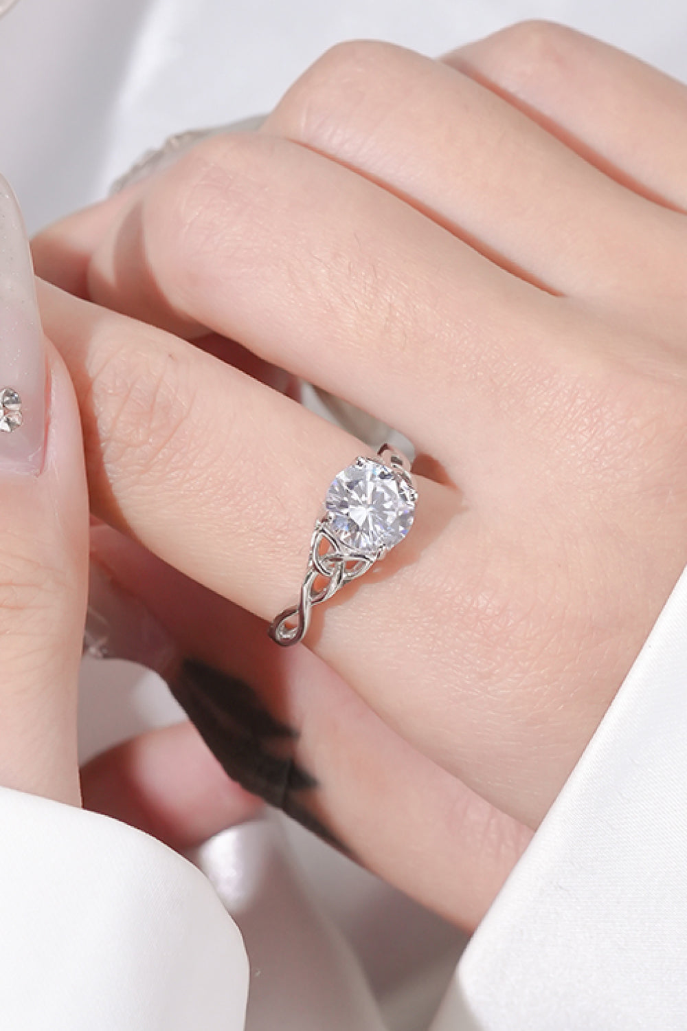 2 Carat Round Brilliant Cut Moissanite Platinum Over Pure Sterling Silver Ring - Sparkala