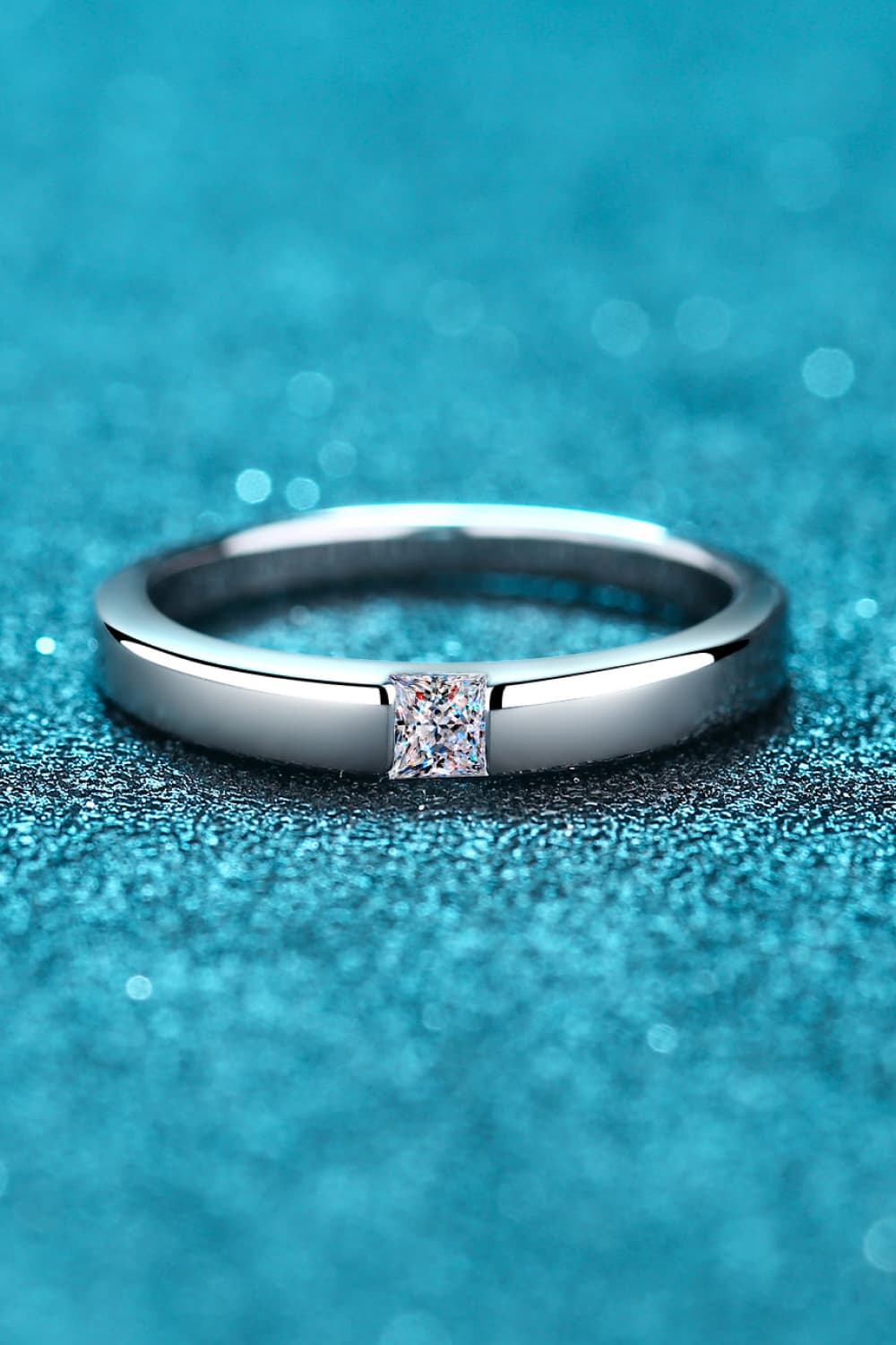 Inlaid Moissanite Rhodium-Plated Ring - Sparkala