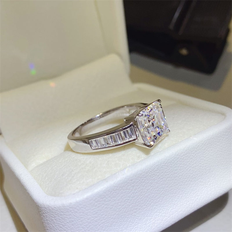3 Carat Asscher Cut Moissanite Pure Sterling Silver Square Shape Ring - Sparkala