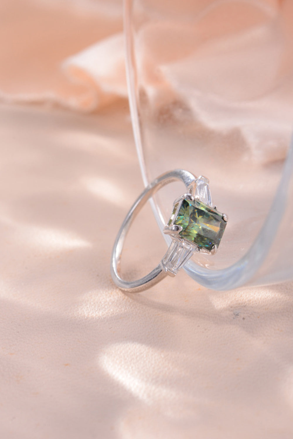 2 Carat Green Radiant-Cut Moissanite Platinum Over Pure Sterling Silver Ring - Sparkala