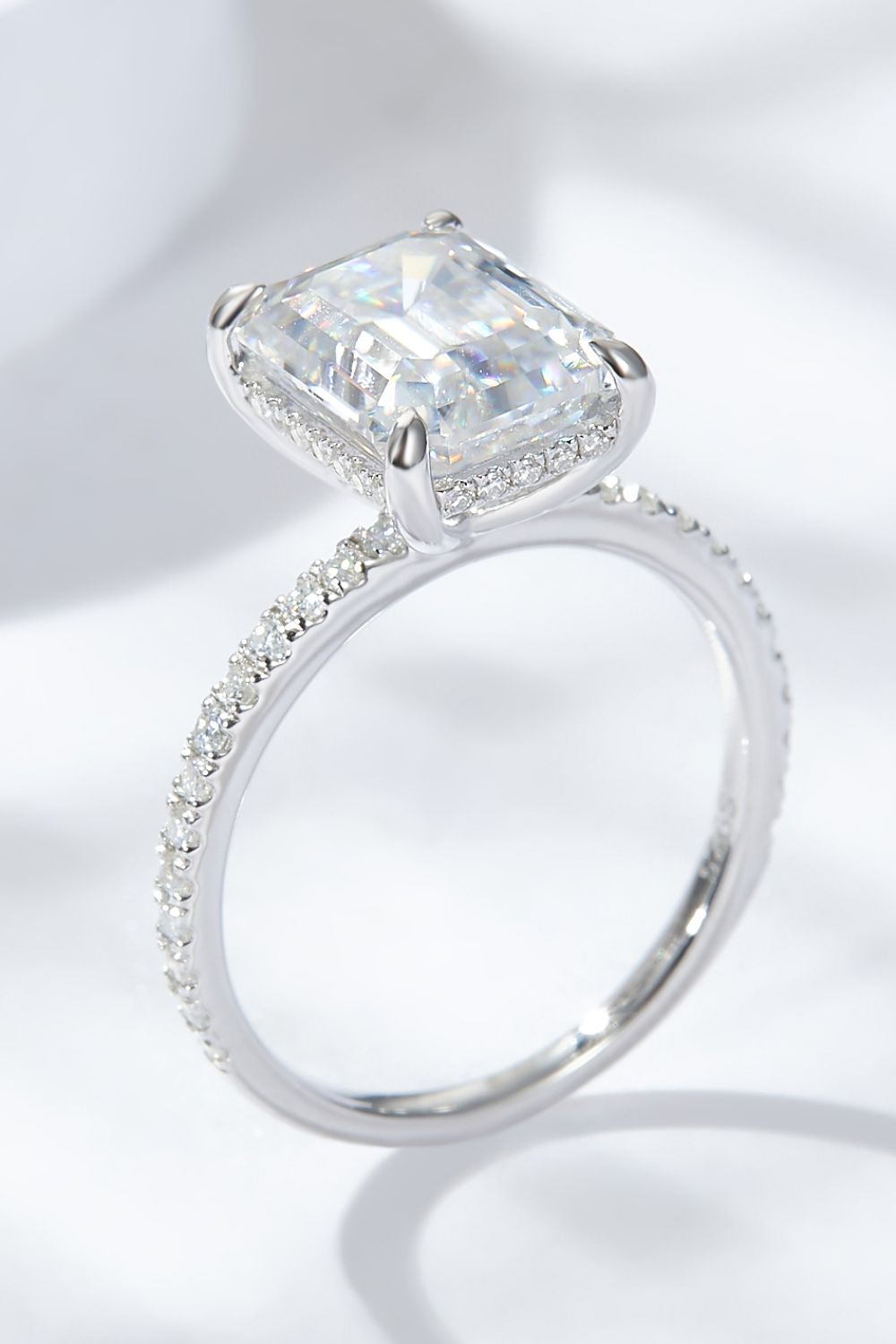 Emerald Cut 4 Carat Emerald-Cut Sparkala™ Moissanite Side Stone Ring