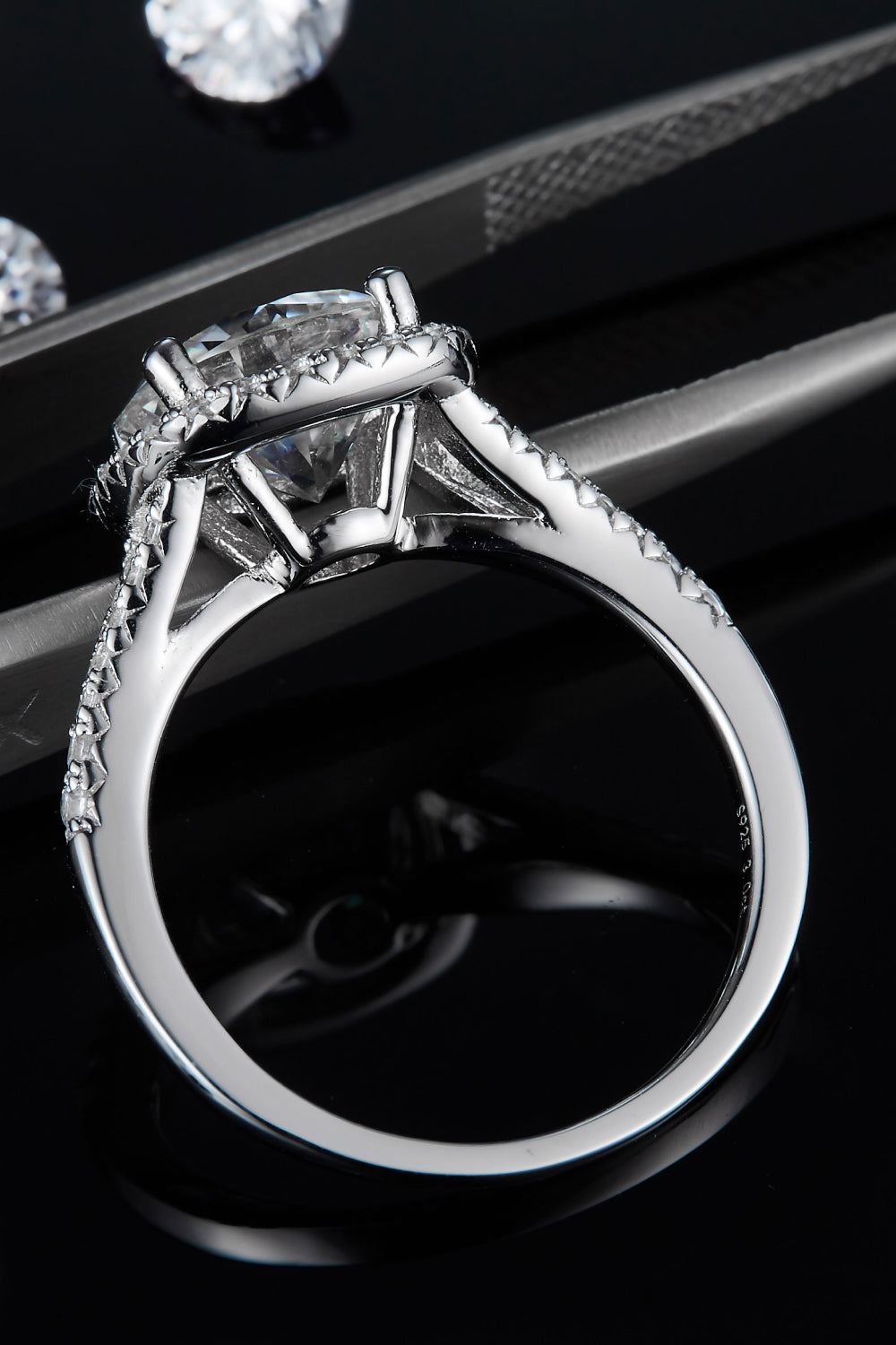 3 Carat Round Brilliant Cut Moissanite Halo Ring (Platinum Over Pure Sterling Silver) - Sparkala