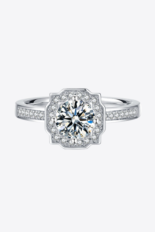 1 Carat Moissanite Platinum Over Pure Sterling Silver Halo Ring - Sparkala