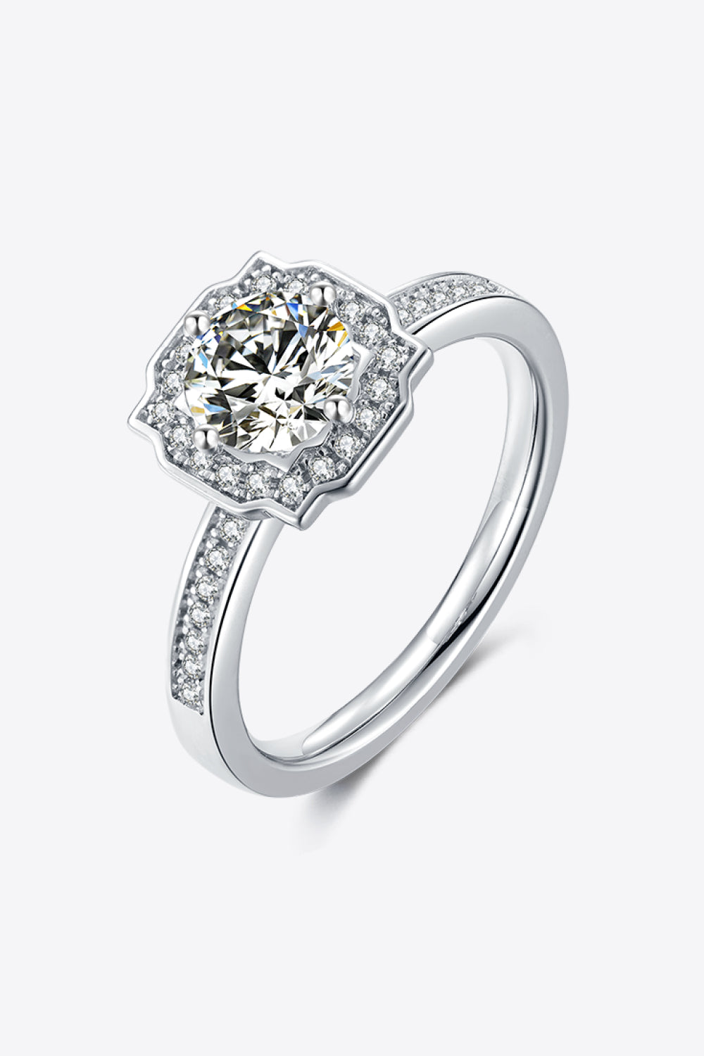 1 Carat Moissanite Platinum Over Pure Sterling Silver Halo Ring - Sparkala