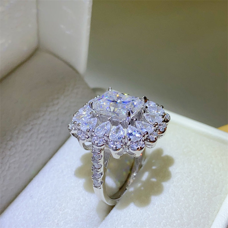 3 Carat Radiant Cut and Pear Cut Radiant-Cut Moissanite Pure Sterling Silver Ring - Sparkala