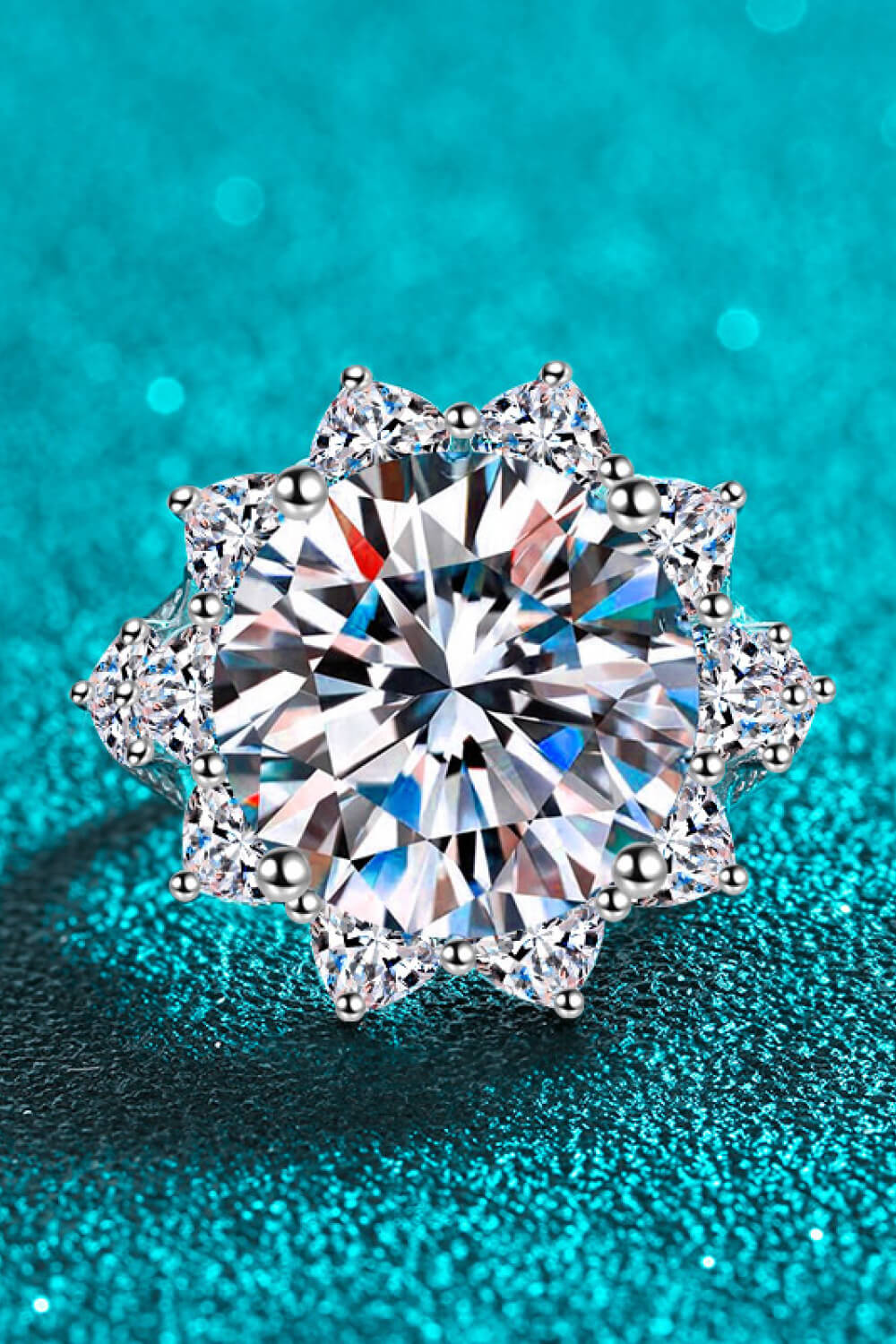 10 Carat Moissanite Flower-Shaped Ring (Rhodium Over Pure Sterling Silver) - Sparkala