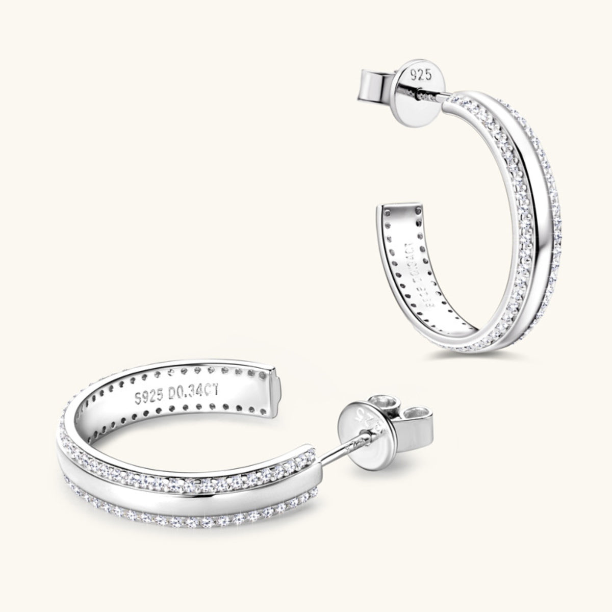 Pure Sterling Silver Inlaid Sparkala™ Moissanite C-Hoop Earrings