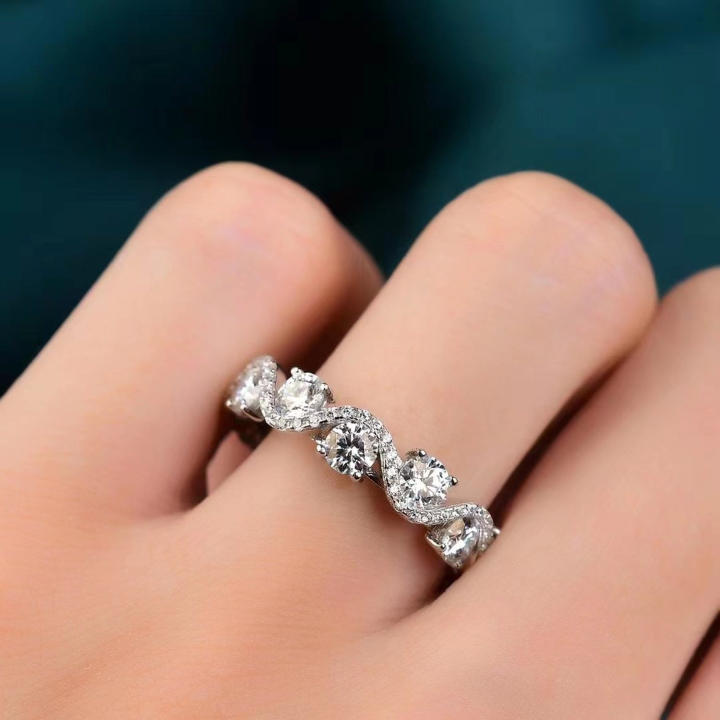 Sparkala™ Moissanite Eternity Platinum Over Pure Sterling Silver Ring