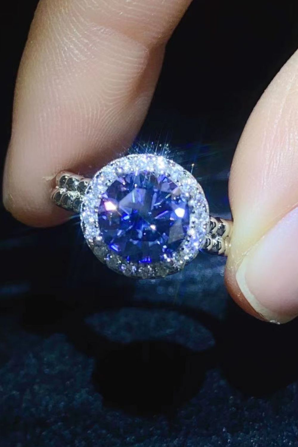 Let It Go 2 Carat Blue Blue Brilliant Round Cut Sparkala™ Moissanite Halo Ring