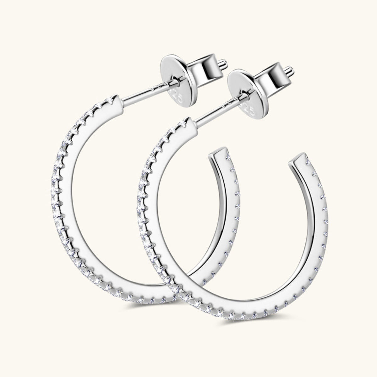 Inlaid Moissanite Pure Sterling Silver C-Hoop Earrings - Sparkala