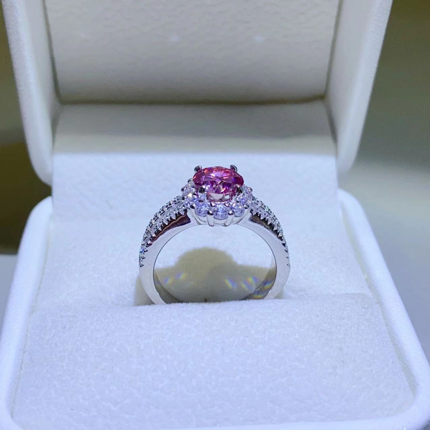 1 Carat Fuschia Red Moissanite Pure Sterling Silver Halo Ring - Sparkala