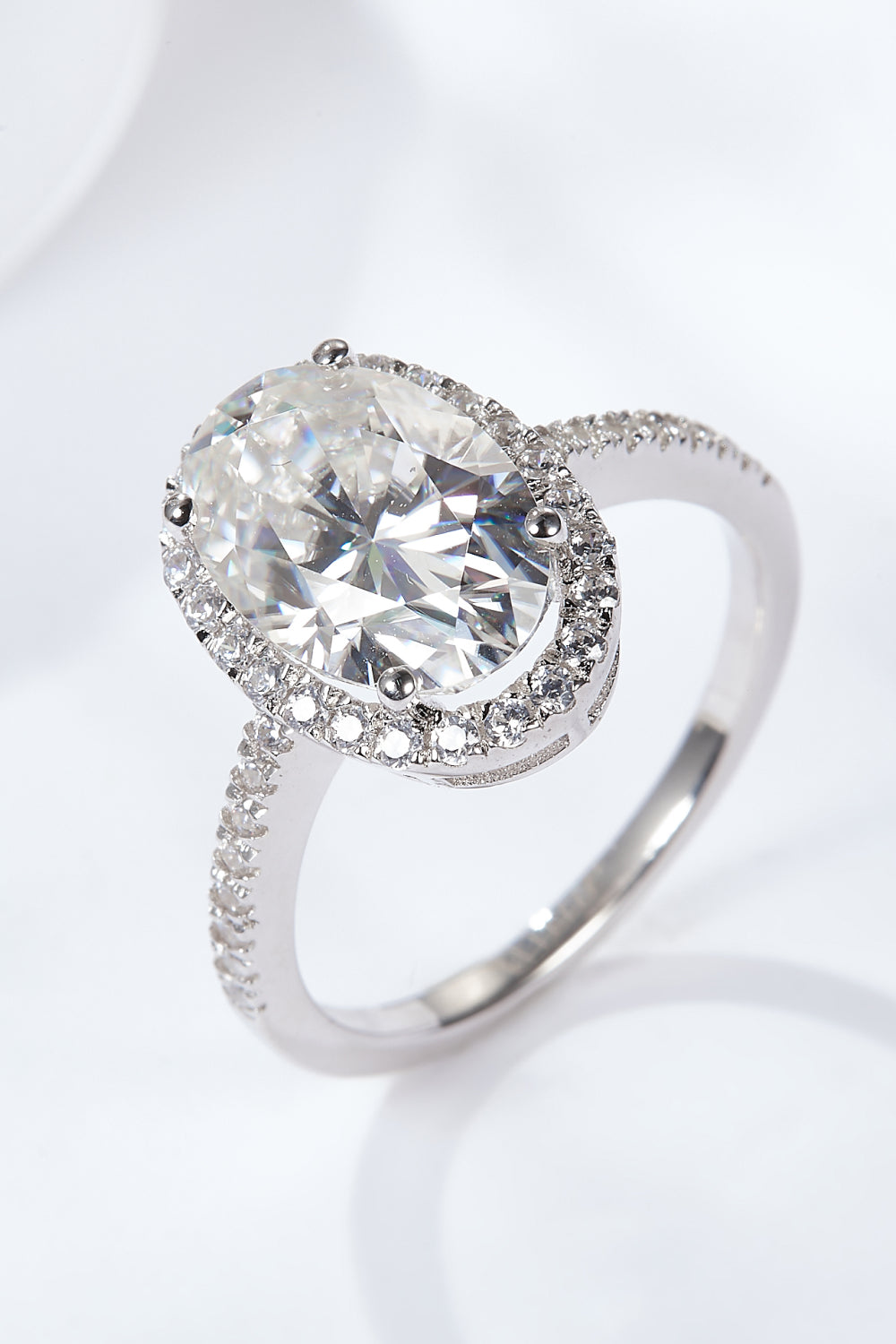4.5 Carat Oval-Cut Moissanite Halo Ring (Platinum Over Pure Sterling Silver) - Sparkala