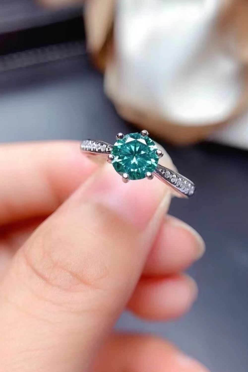 All For You 2 Carat Green Brilliant Round Cut Sparkala™ Platinum Over Pure Sterling Silver Ring