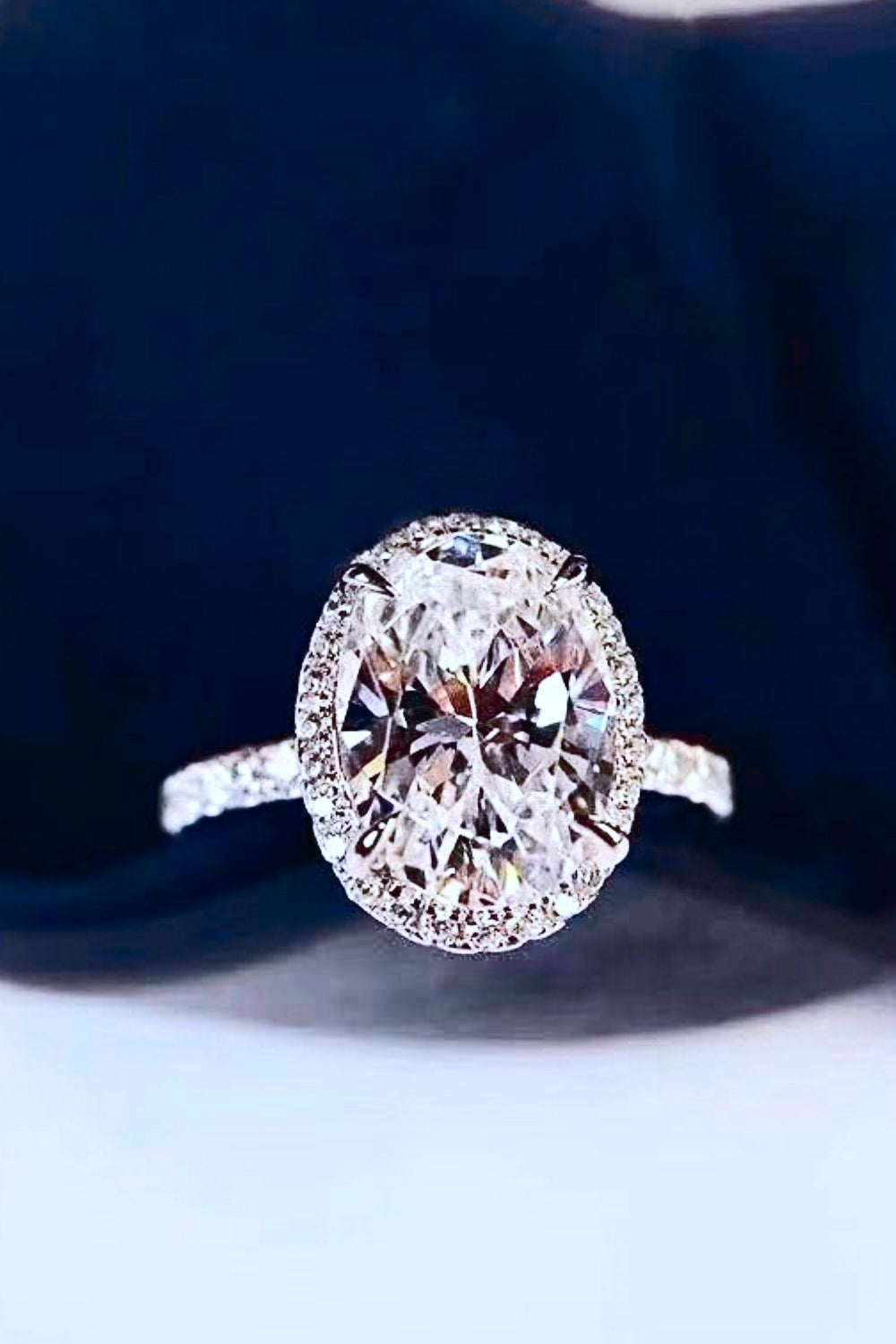 2 Carat Oval-Cut Moissanite Ring (Platinum Over Pure Sterling Silver) - Sparkala