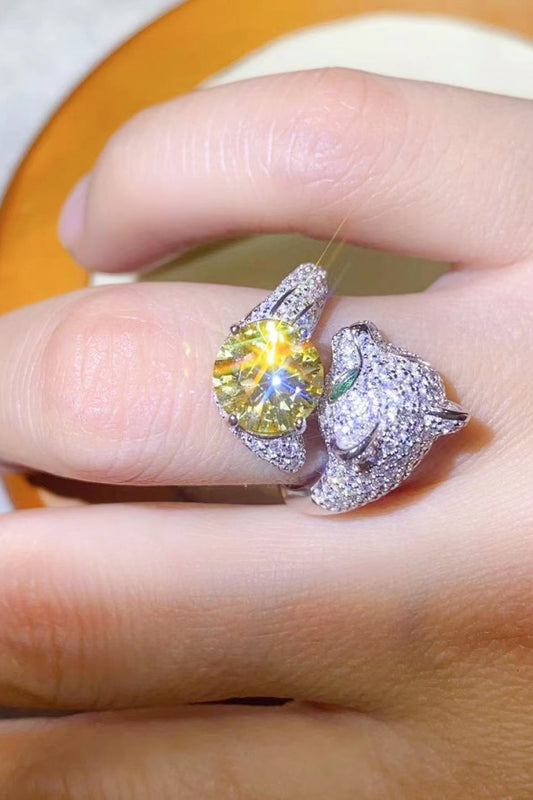 2 Carat Yellow Yellow Moissanite Animal Bypass Ring (Platinum Over Pure Sterling Silver) - Sparkala