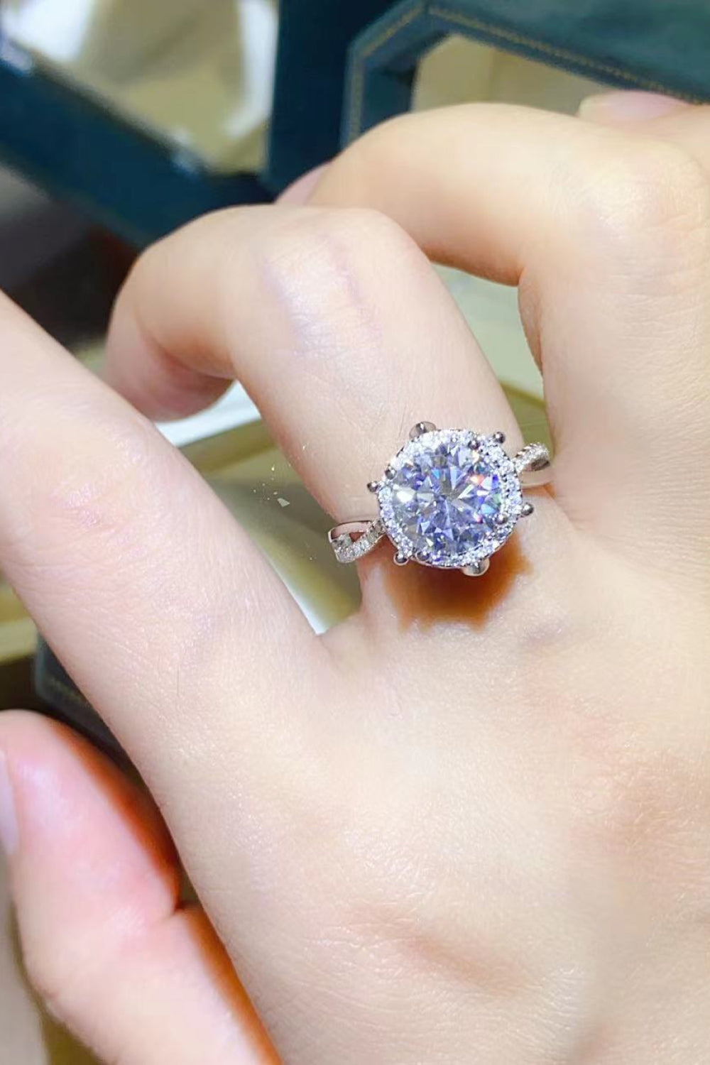 2 Carat Round Brilliant Cut Moissanite Platinum Over Pure Sterling Silver Ring - Sparkala