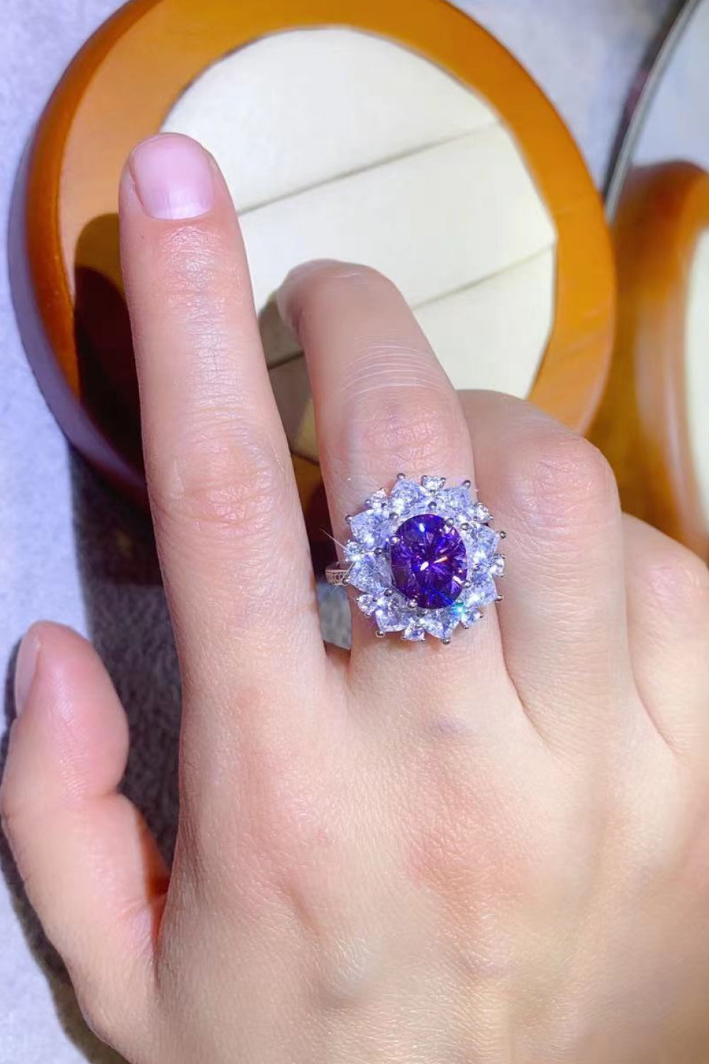3 Carat Purple Oval-Cut Moissanite Platinum Over Pure Sterling Silver Ring - Sparkala