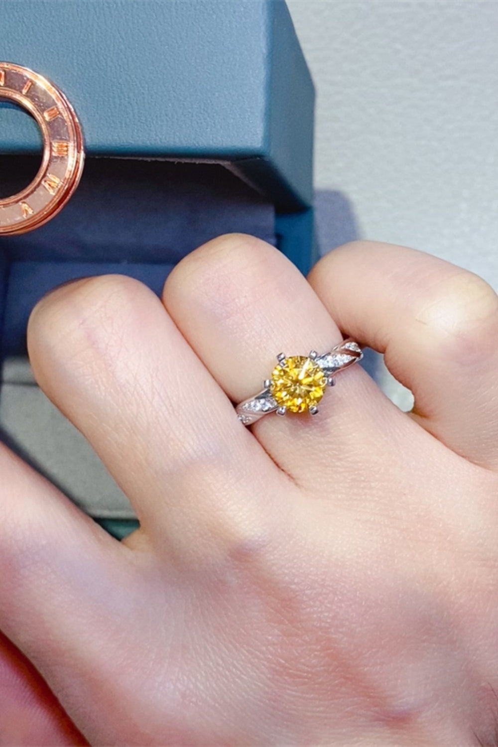 2 Carat Yellow Round Brilliant Cut Moissanite Pure Sterling Silver Ring - Sparkala