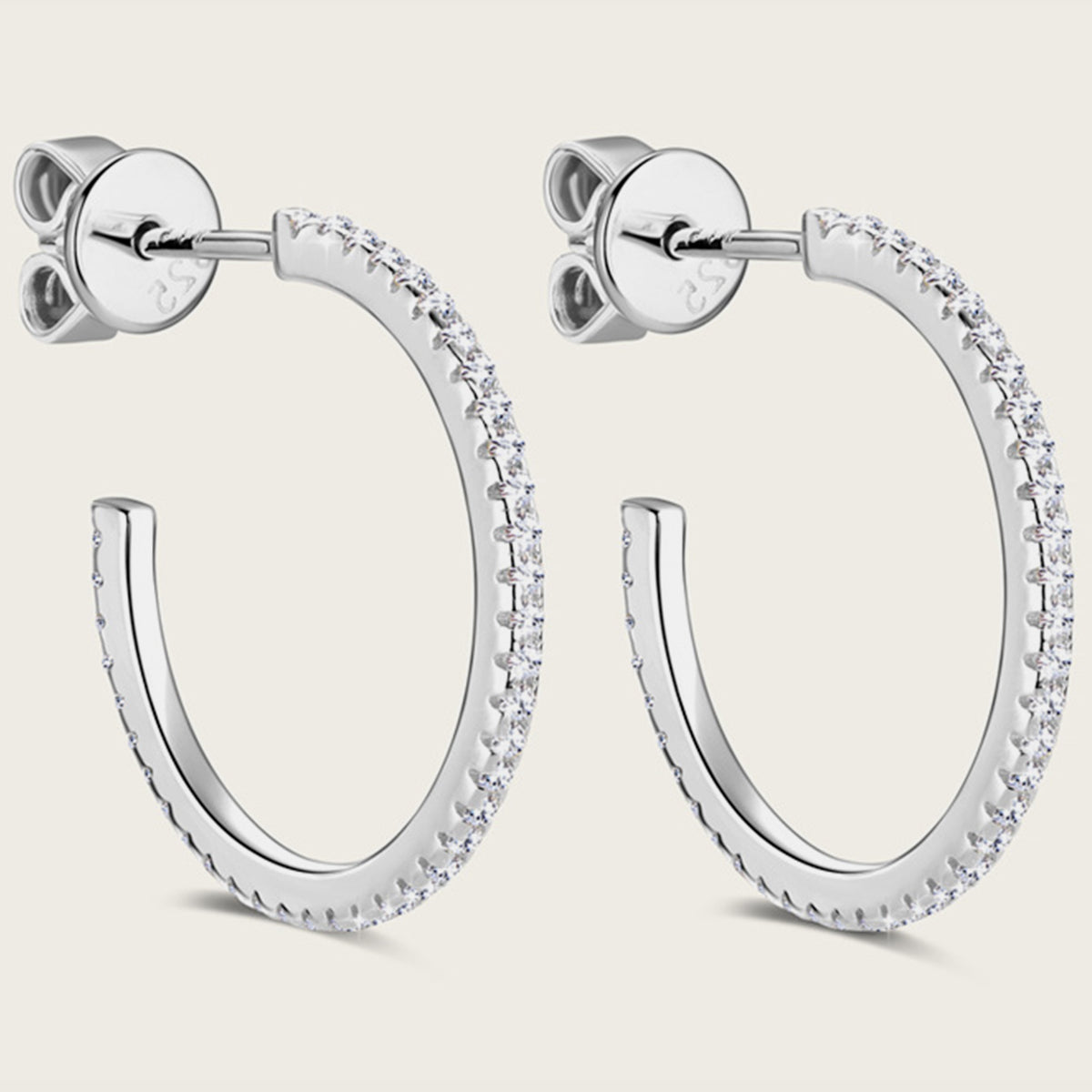 Inlaid Moissanite Pure Sterling Silver C-Hoop Earrings - Sparkala