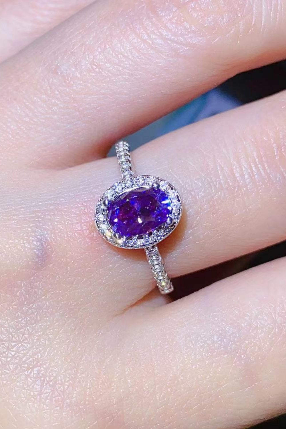 Platinum Over Pure Sterling Silver 1 Carat Purple Purple Oval-Cut Sparkala™ Moissanite Ring