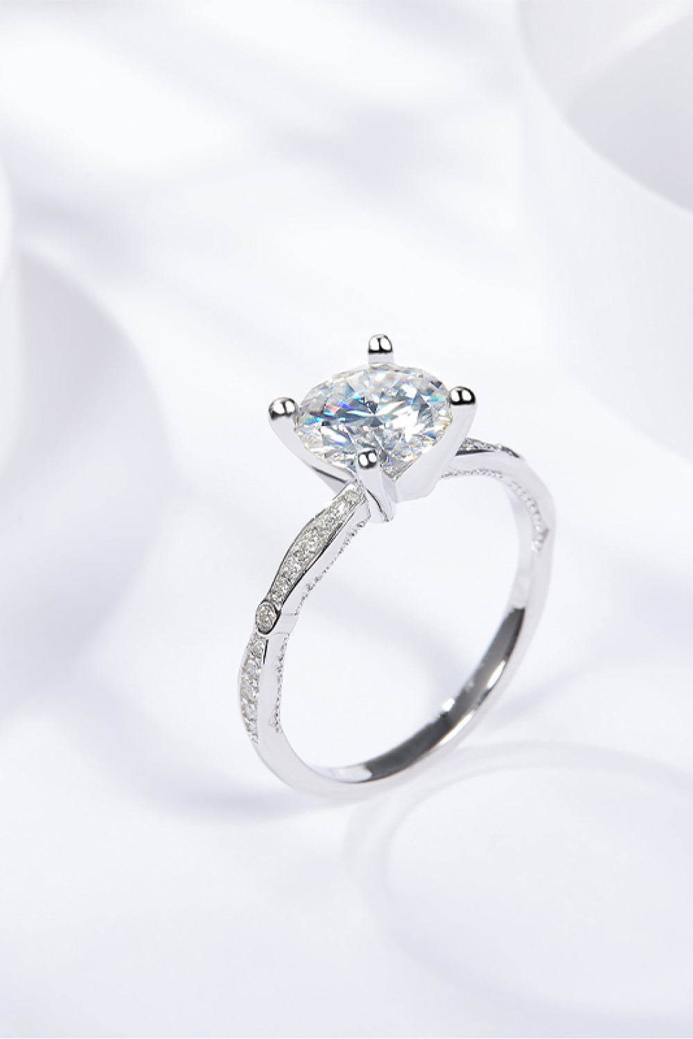 1.5 Carat Round Brilliant Cut Moissanite Side Stone Ring (Platinum Over Pure Sterling Silver) - Sparkala